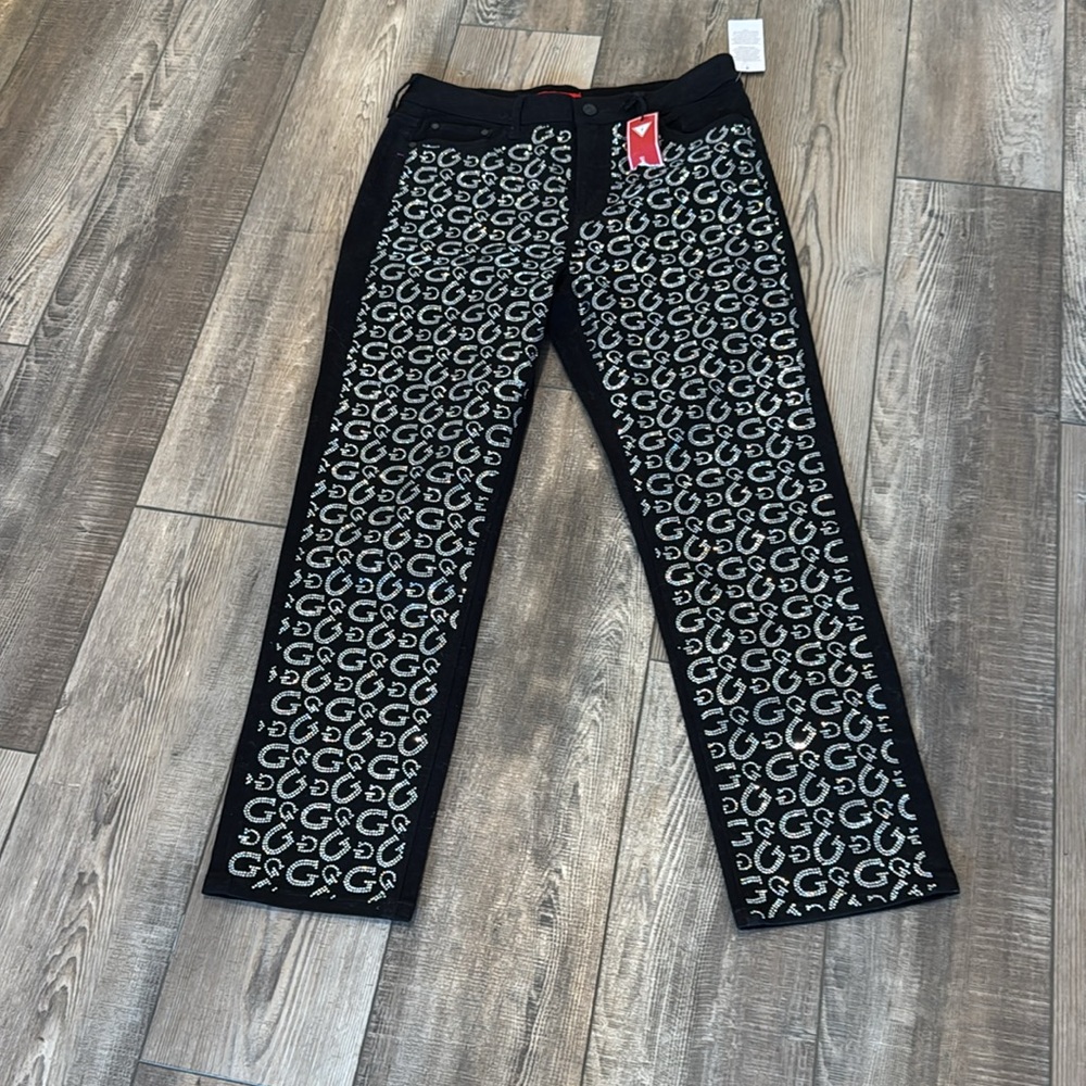Guess Black Straight Leg Jeans with Metallic Studs